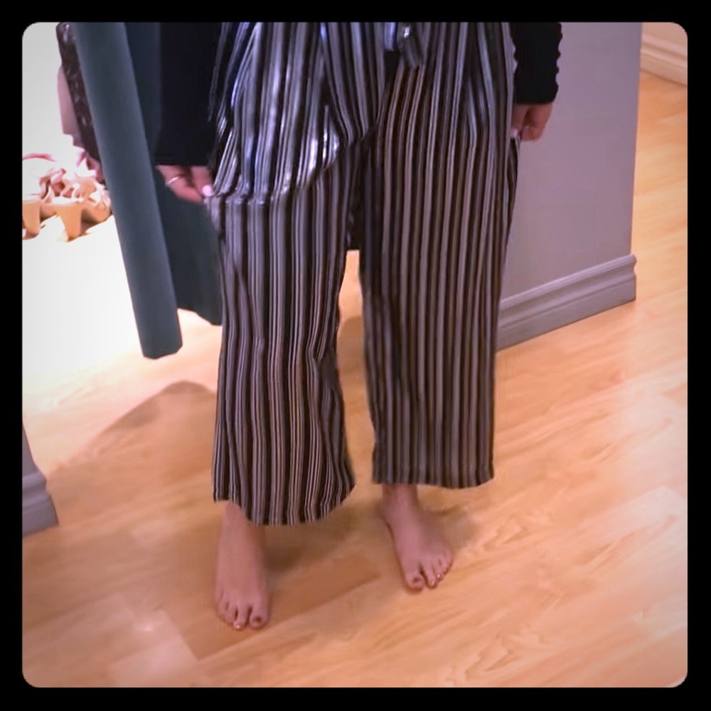 MAJOR ISO!!! Black, White and Silver Striped Pants